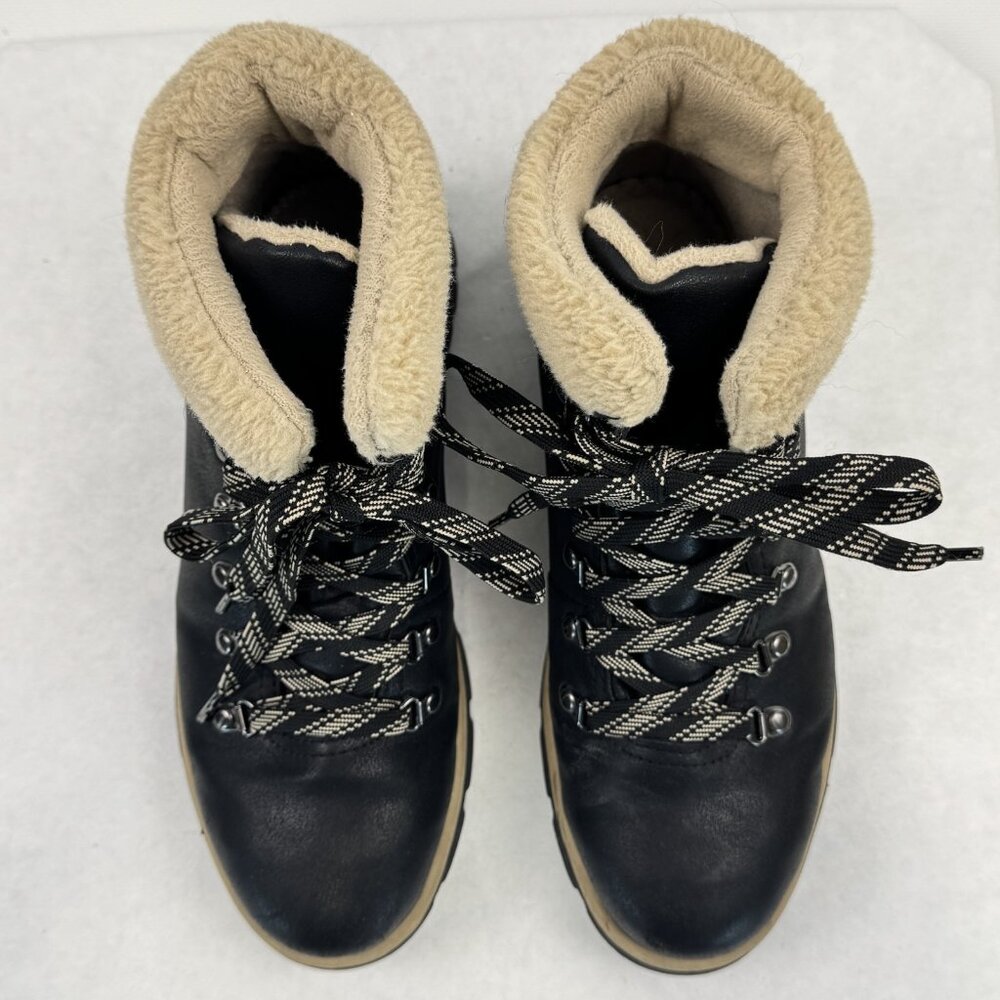 Time Tru Womens Size 8 Black Hiker Ankle Boots Sherpa Trim Lace Up Lug Sole - Picture 10 of 14